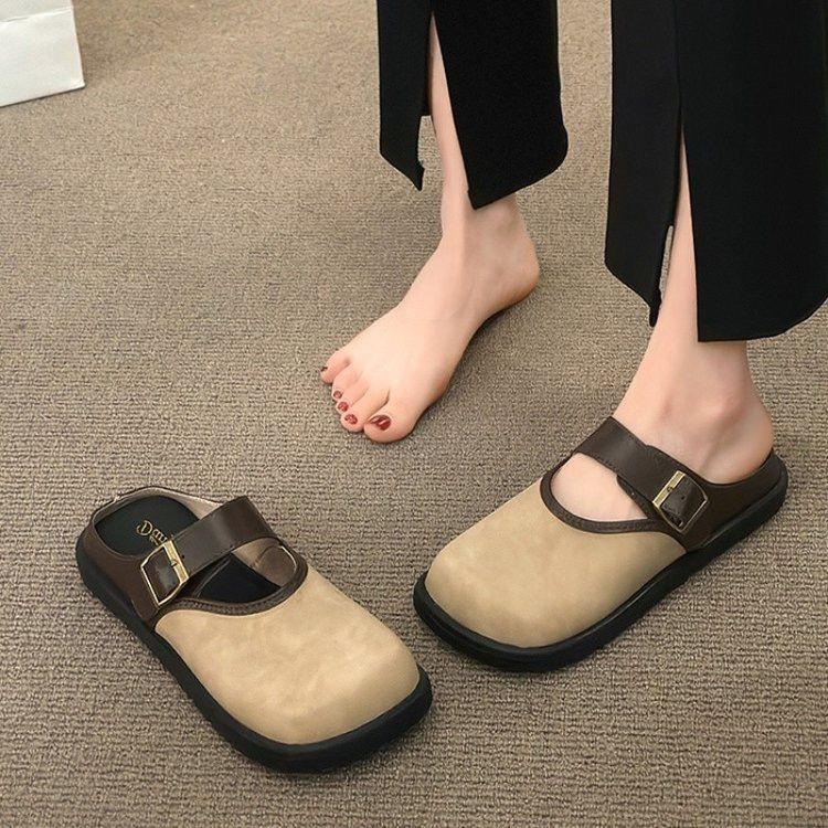 

Осенние мюли с квадратным носком, женские слипоны на плоской подошве, уличные повседневные лоферы, винтажные удобные шлепанцы 35