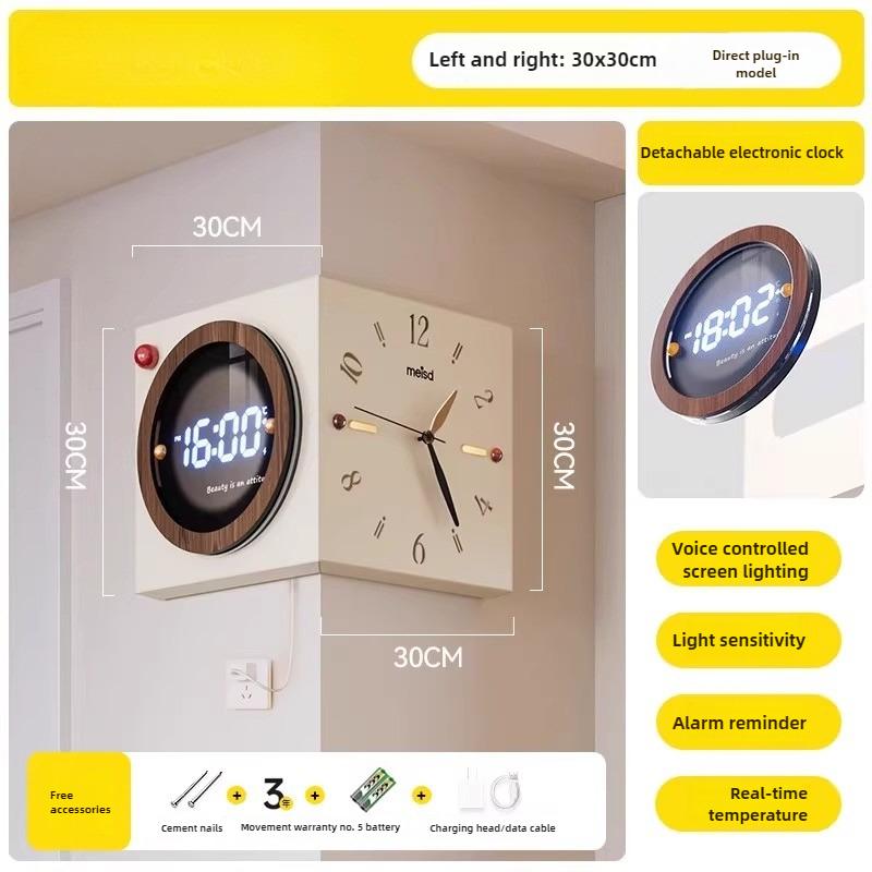 Electronic Corner Clock Creative Elegant Wall Clock Creative Living Room High-End Wall-Mounted Double-Sided Clock