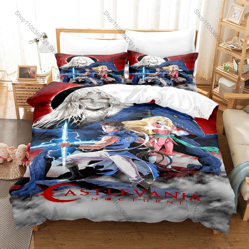 Cool Personality Gothic Dark Castlevania Bedding Set New Vampire Castle Anime Printed Japanese Game Duvet Cover Set for Bedroom