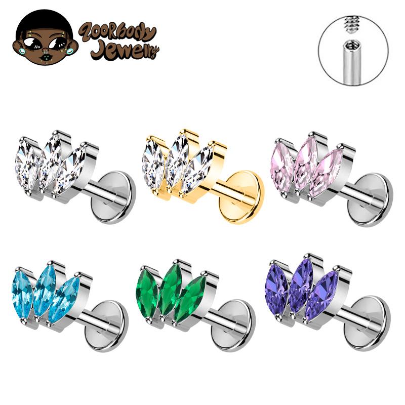 G23 Τιτάνιο Piercing Labret Εσωτερικό Σπείρωμα Piercing Χειλιού Marquise Ζιργκόν Χείλιου Καρφάκι Πίρσινγκ Αυτιού Οστού Σώματος Κοσμήματα