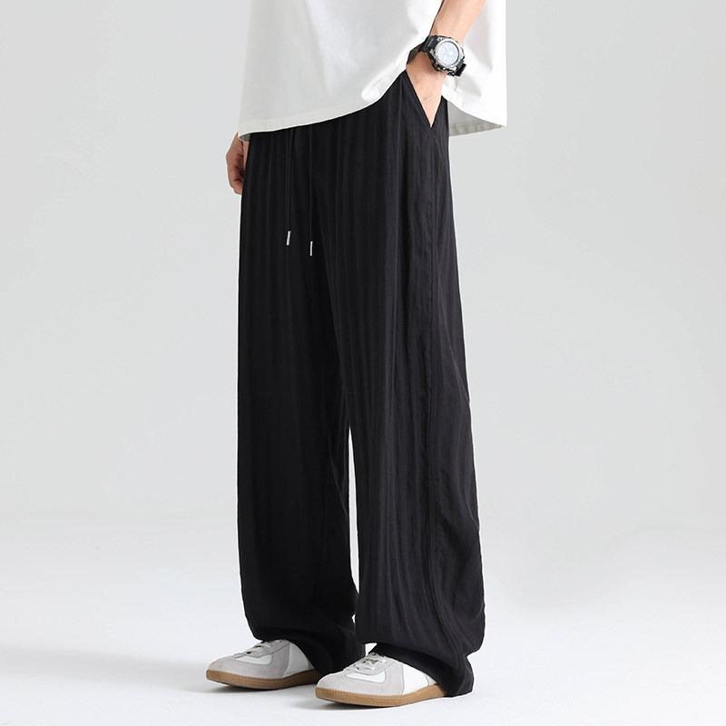 Pants Men's Summer Silk Linen Pants Men's Pants Lyocell Straight Pants Drop Wide Leg Pants Men's Casual Pants