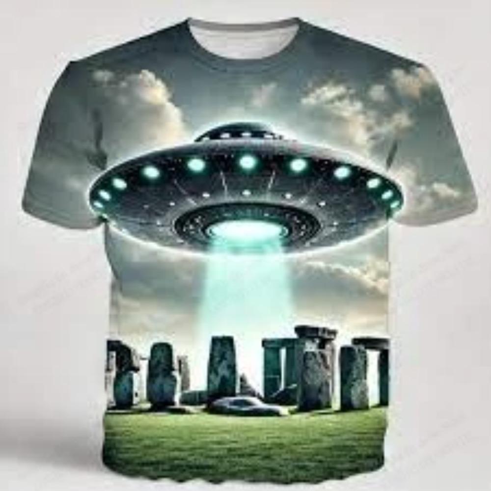 Summer UFO Alien 3d Print T-shirt Men Fashion Casual O-Neck Short Sleeve Tshirt Funny Mysterious Spaceship Tops Tees Men Clothes