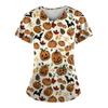 Women's Fashion Halloween Printed Short Sleeve V-neck Tops Working Pocket Blouse