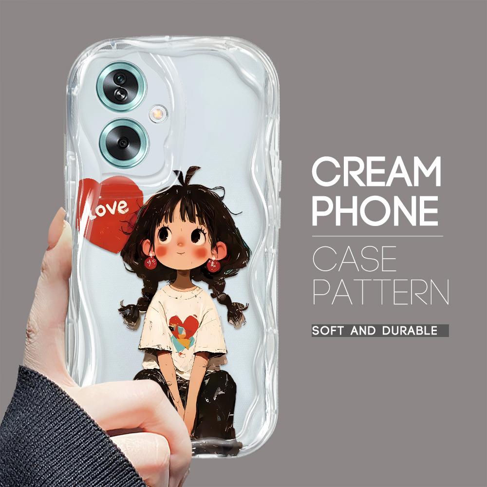 Søt tegneseriemønster kremteksturhus Bølget kant mykt silikondeksel Telefonveske for OPPO Reno Realme