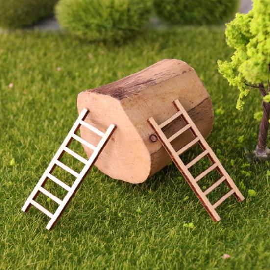 Yousheng 2 Pcs Mini Garden Ladder 2.4x0.8 Inch Miniature Wooden Ladder Ornament for Fairy Gardens DIY Crafts Micro Landscape Dollhouse Accessory