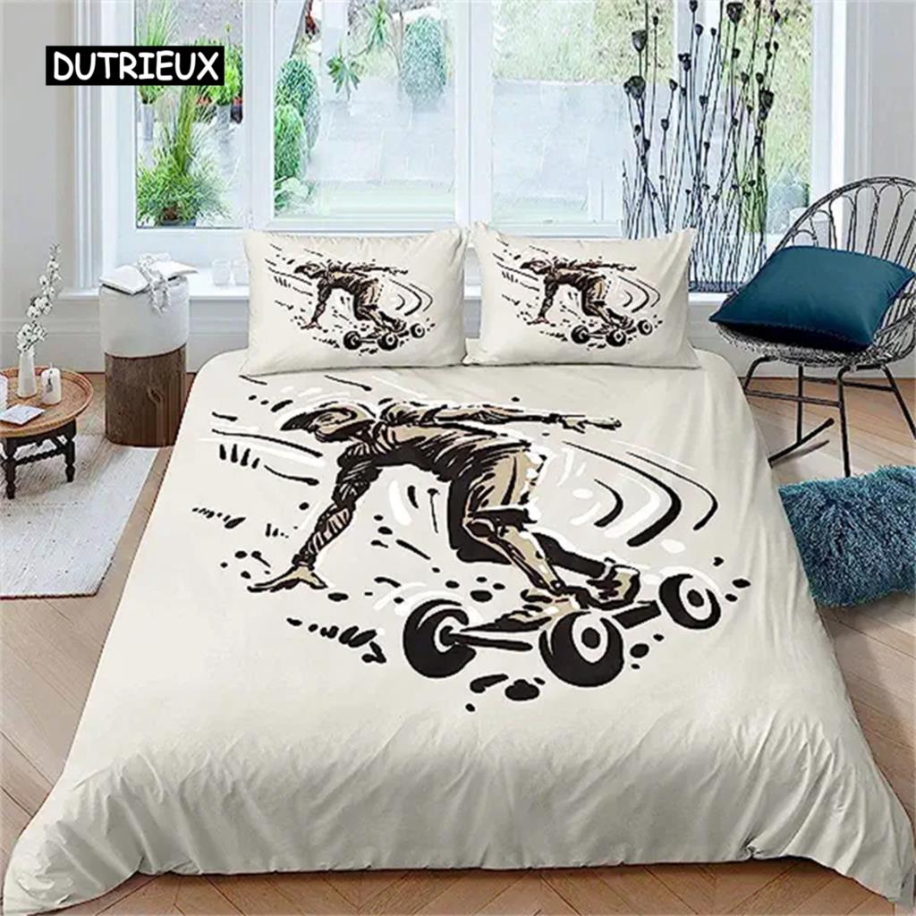 Copripiumino Skateboard Set Copripiumino Skateboarder Misura Queen Set Biancheria da Letto Hip Hop Hippie Gioco Sport Estremi All'Aperto