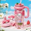 X&W 1200ml Large Capacity Drinking Cup with Straw Tea Separator Cartoon Pattern Cup Sleeve Juice Cup Seal Leakproof Space Cup