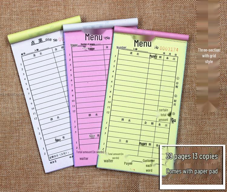50-Pack Carbonless Copy Restaurant & Drinks Menus: Single to Four-Part Sheets with Free Shipping.