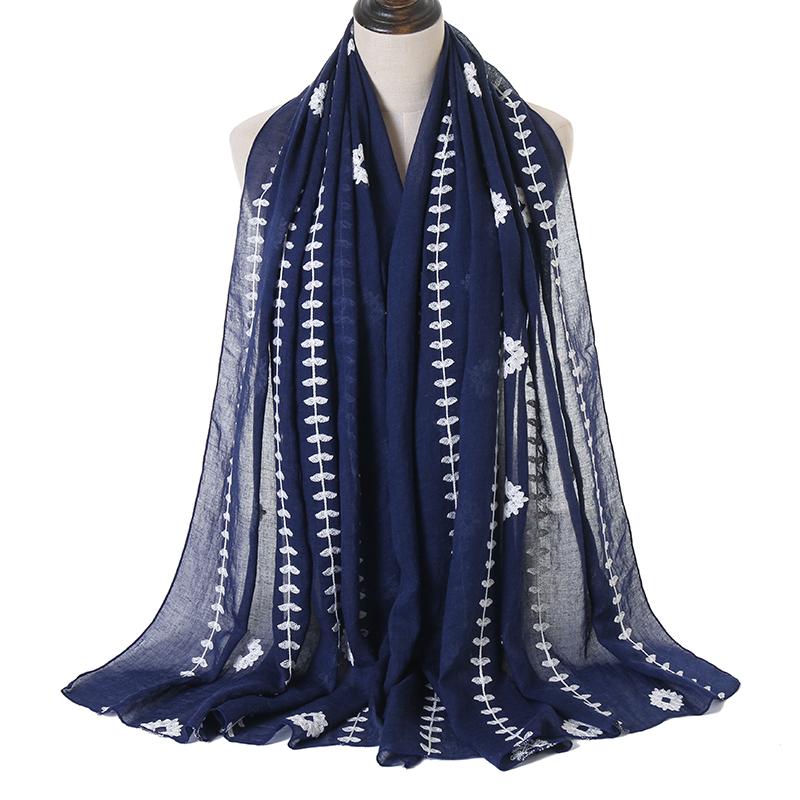 

Большой размер Вышивка Однотонный Хлопок Хиджаб Шарфы Женские Мусульманские Шали Однотонный Головной Платок Обмотки Исламский Тюрбан Повязка на Голову Фуляр Рамадан