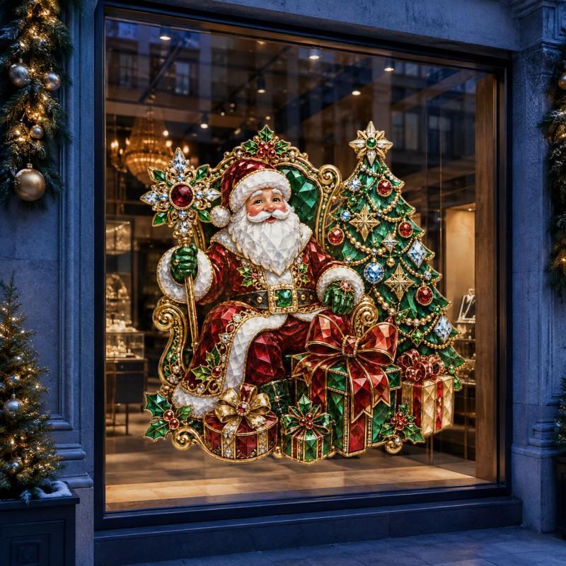 Luxury Style Christmas Window Stickers Santa Claus Static Cling Store Showcase Decor