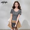 MJ STYLE U-Neck Button Short Sleeve Slim Fit T-Shirt