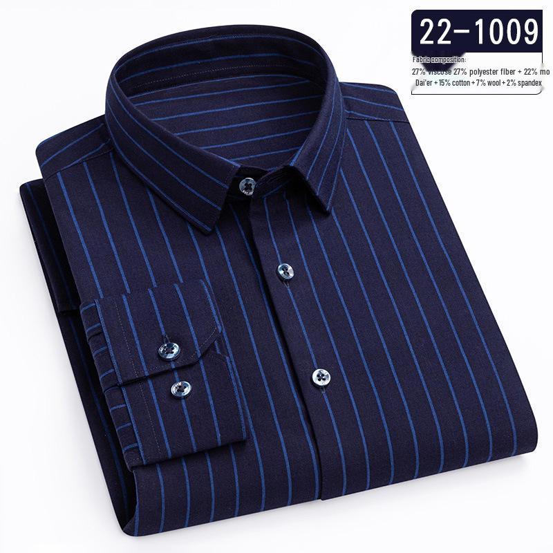 

2026 Men s Long Sleeve Wrinkle-Resistant Wool Shirt - Pure Color, Business Casual, High-End Style for Middle-Aged Men 2XL