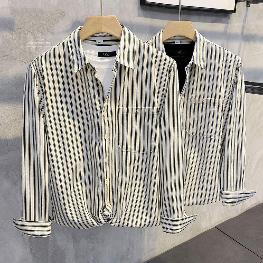 Retro Men's Cotton Striped Long-Sleeve Slim Shirt
