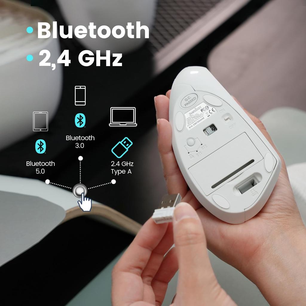 Perixx Ergonomic Mouse 3 Simultaneous Connection Bluetooth Wireless White PERIMICE-813W Multi-device 2.4G (Multi-device)