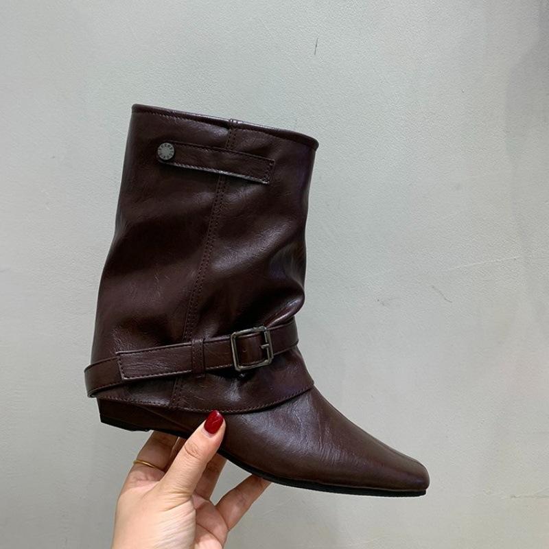 Vintage Suede Khaki Short Boots Women's Boots Boots Niche Design Western Pile Boots Knight Boots