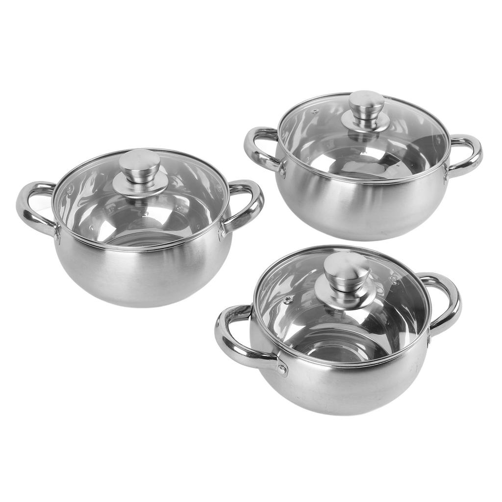 3PCS Soup Pot Set Stainless Steel Thick Bottom Anti Stick Cooking Pots with Anti Scald Handle Lids for Kitchen