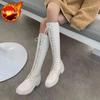 Leather Elegant Ladies Knee High Shaft Shoes Round Toe Demi-season Large Size Warm Trend 2024 New In On Offer Women's Long Boots