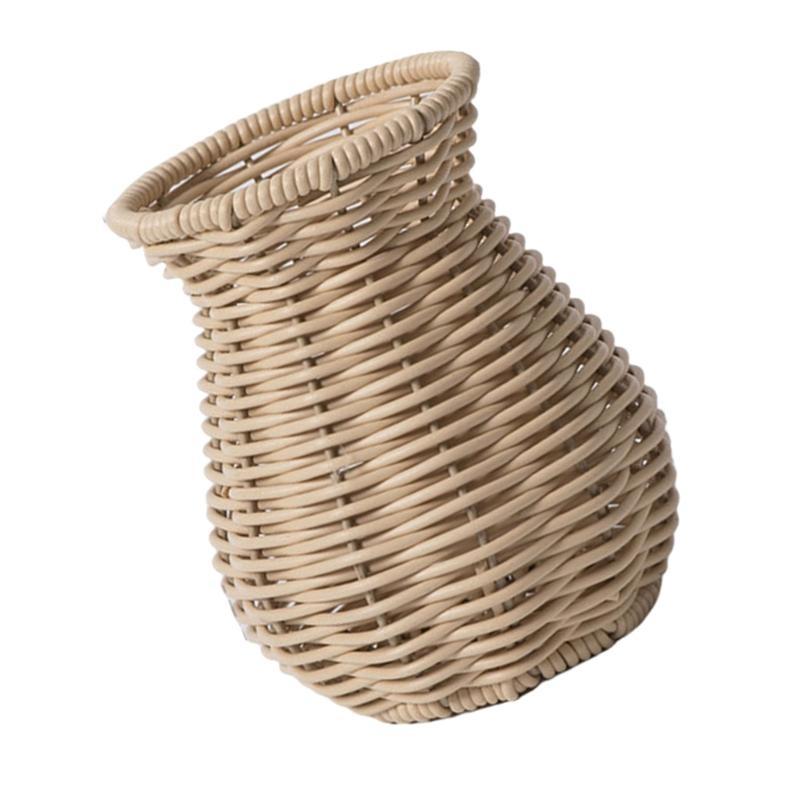 J0MC Table Vase Rattan Vase for Living Room, Faux Rattan Weave Pattern Flower Arrangement for Dry Florals Home Accent