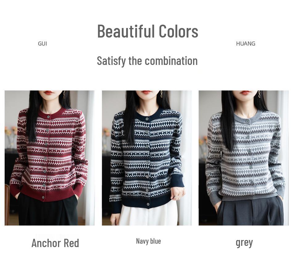 2025 Women's Retro Fair Isle Jacquard Knit Wool Cardigan with Round Neck - New Christmas Design