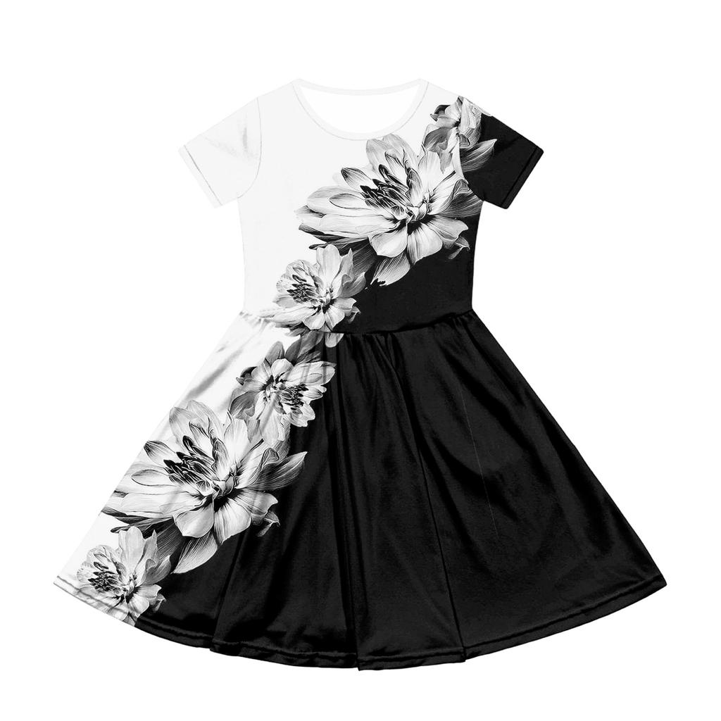 Girl Summer Dress Color & Print Short Sleeve Dress With Pocket Casual Dress Shorts Sleeve Party Dress Easter Day