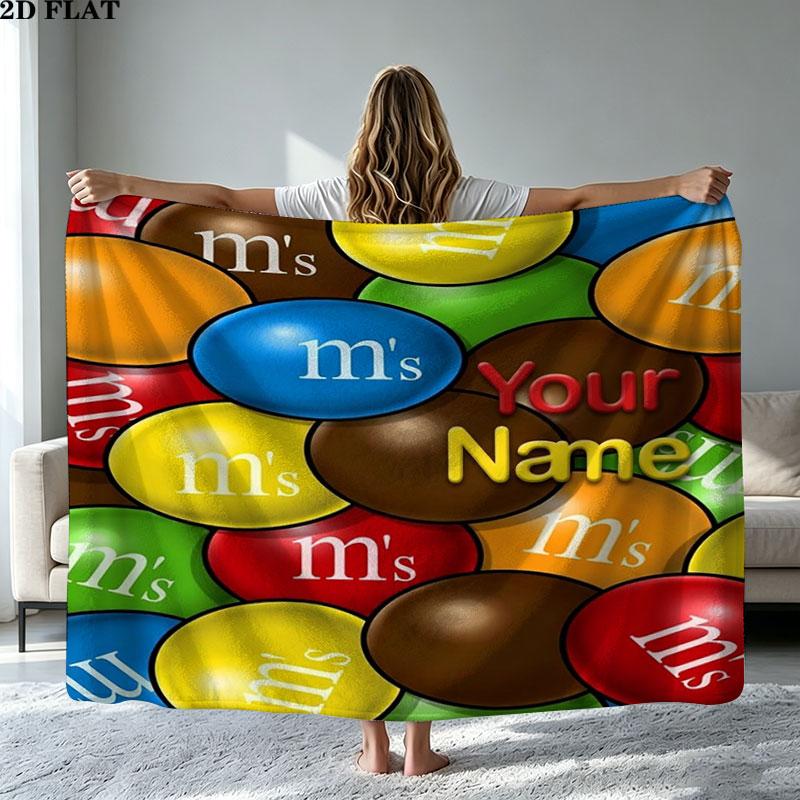1PC M&M's Custom Name Patterned Flannel Blanket Suitable For All Seasons for Home Decor Warmth and Comfort Gifts Holiday Present
