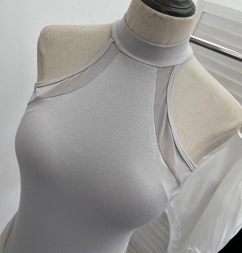 Sexy Stretchy Halter Bodysuit with Chest Pads and Sleeveless Camisole Design
