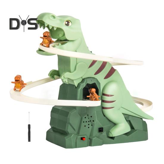 Elektrisches Dinosaurier-Bahn-Rutschenspielzeug mit leichter Musik, Cartoon-Dinosaurier, automatische Treppensteig-Achterbahn, Rutschbahn-Spielzeug, Geschenk für Kleinkinder, Jungen und Mädchen