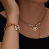 Set Irregular Pearl Mixed Chain Bracelet Necklace Round Hollow Pendant Heart Jewelry