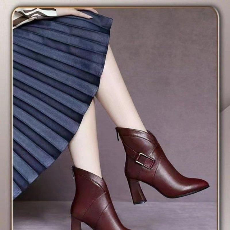 Sexy Damen Stiefel Herbst und Winter V-Ausschnitt Hohe Absätze Knöchelschuhe Stiefel Leder Stiefeletten Feminina Frau Hochzeitsfeier Schuhe