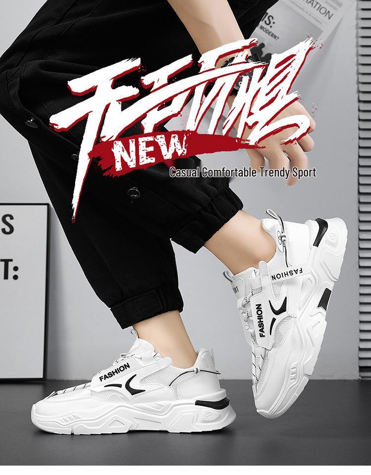 Men's Summer Breathable Mesh White Sneakers - Korean Style Trendy Casual Dad Shoes
