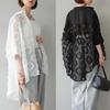 Korean Fashion Summer Spring Women Cardigan Turn-Down Collar White Black Oversized Lace Blouse Delicate Elegant Ladies' Thin Outerwear