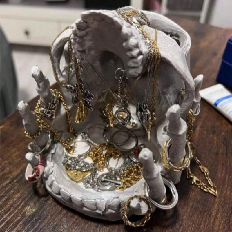 Gothic Skull Resin Rings Holder With Multifunctional Use As Jewelry Tray Or Ashtray