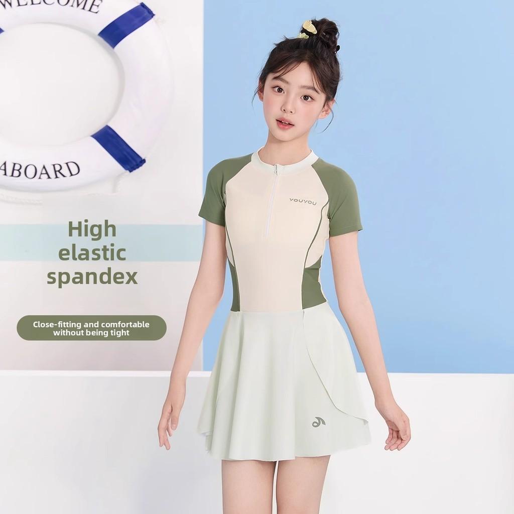 Childrens Swimsuit Girls One Piece Polyester Quick Dry Sun Protection For Beach Swimming