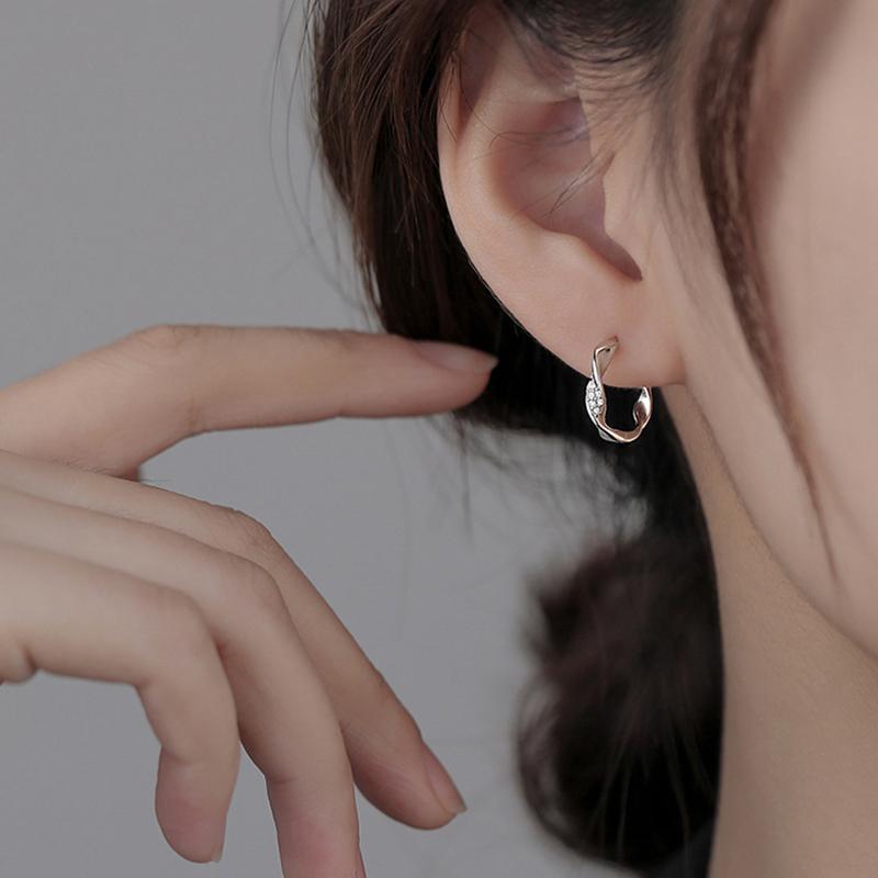 ANENJERY Shiny Zircon Geometric Hoop Earrings For Women Wedding Temperament Jewelry