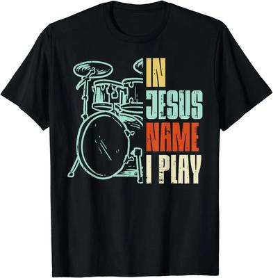 Jméno Ježíš Hraji na bicí Bůh Bubnování Hudba Křesťanské Tričko s grafikou pro bubeníka Pánské oblečení Topy Unisex Camisas Streetwear