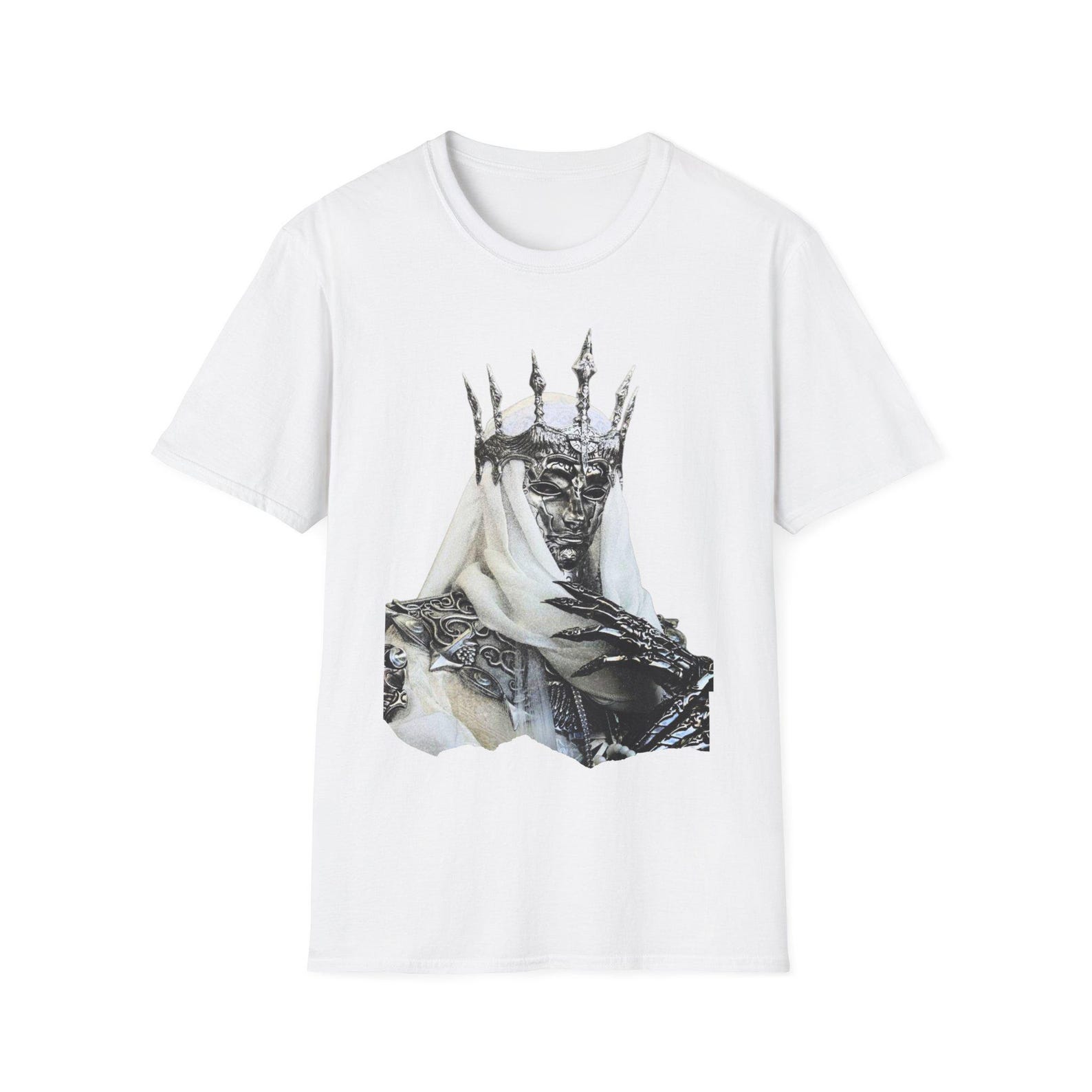 Dark Crowned King T-Shirt | Gothic King Illustration, Monochrome Portrait S