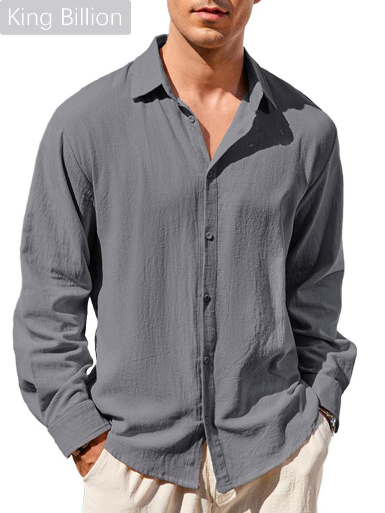 Spring Summer Men's Cotton Linen Shirt Long Sleeve Solid Color Casual Vacation Beach Lightweight Cozy Shirt