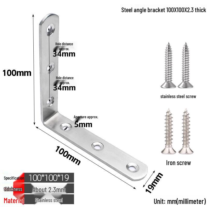 Thickened Stainless Steel 90° L-Shaped Bracket for Furniture and Shelves
