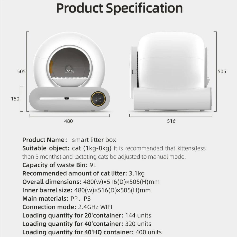 Tonepie Smart Cat Litter Box Automatic Self Cleaning 65L Fully Enclosed Cat Litter Box Pet Toilet App Control Ionic Deodorizer