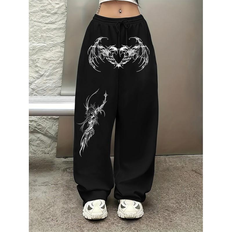 Womens High Street Hip Hop Loose Straight Leg Casual Pants