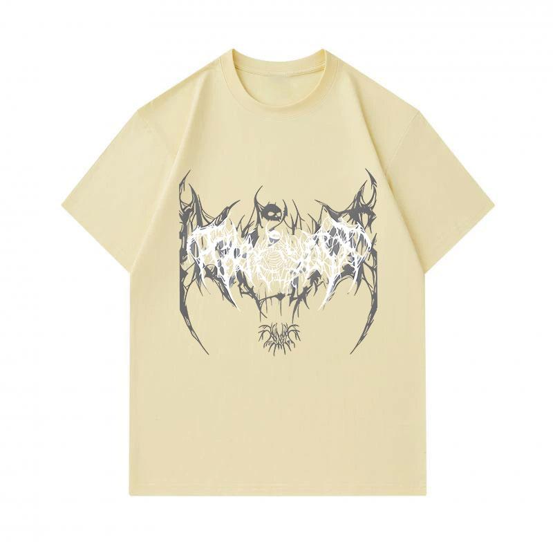 Men's 100% Cotton Crew Neck Short Sleeve T-Shirt, Death Metal Abstract Art Print Casual Breathable Tee, Gothic Dark Pattern Streetwear Top for Daily W