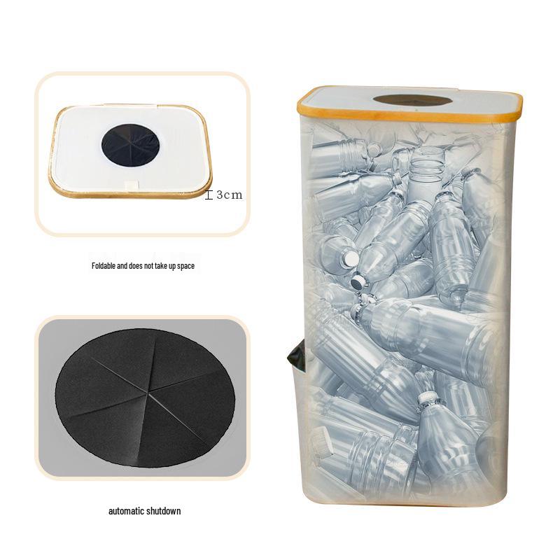 Foldable Bamboo Oxford Cloth Recycling Basket with Lid and Inner Bag