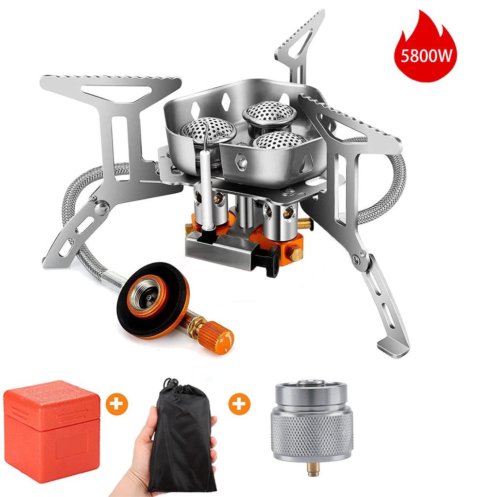 Folding Camping Gas Stove With Windproof Cover Outdoor Strong Fire Heater Burner Portable Ultralight Picnic Hiking Gas Cooker