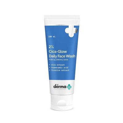 Limpiador facial diario Derma Co 2% Cica-Glow para una piel radiante y un tono equilibrado. Sin perfume. Para todo tipo de piel. 100 ml. Limpiador.