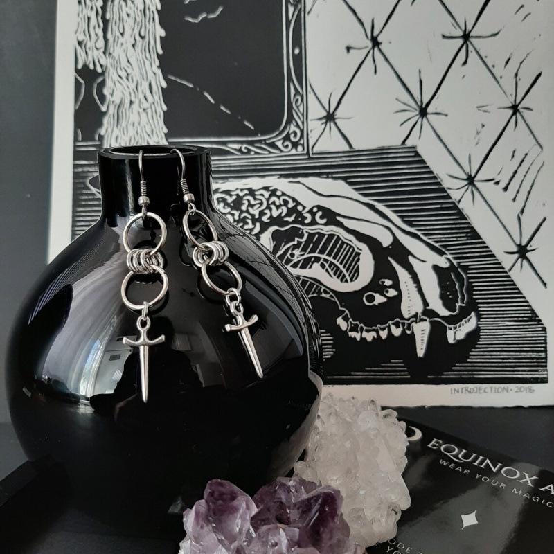 Gothic Double Hoop Earrings with Pendant for Women in Punk Style Zinc Alloy