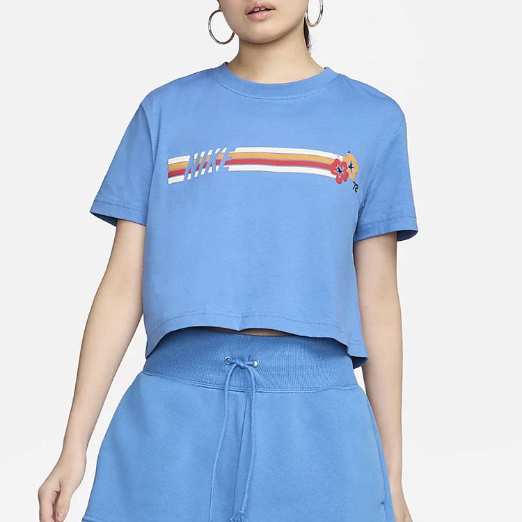 Nike Sportswear Round Neck Pullover Comfortable Casual Sports Short Sleeve Drop Shoulder T-Shirt Women T-Shirt Starlight-Blue HF4616-402