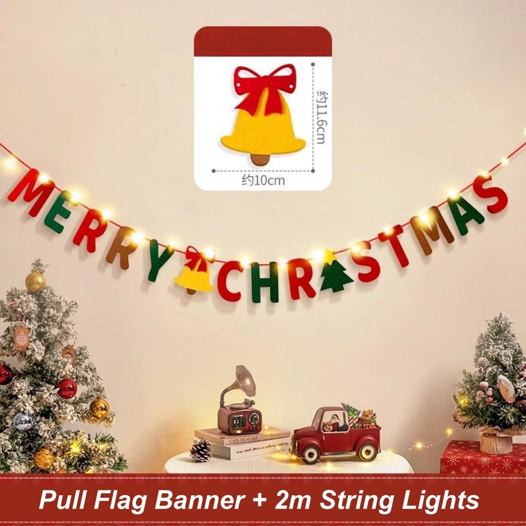 Holiday Hanging Decor Handmade Light String Decoration Christmas Banner Festive Merry Christmas Decoration For Home Fireplace