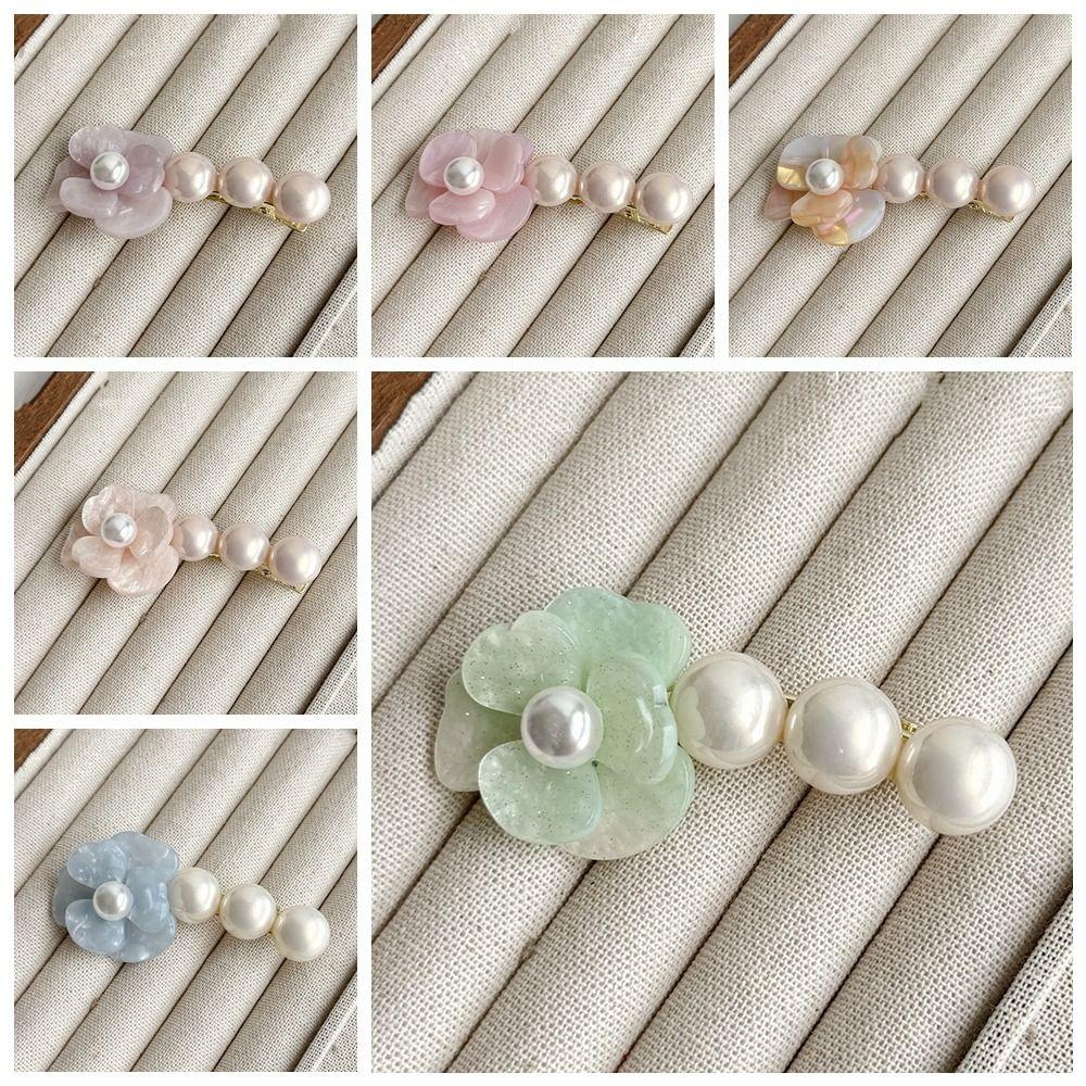 Acetate Flower Hair Clip Korean Style Duckbill Clip Cute Camellia Pearl Side Clip  Daily