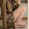 High-End Silver Silk Gray Stockings Gray-Tie Bright Silk Rhombus Cross-Striped Shiny Black Stockings Skin-Penetrating Pantyhose