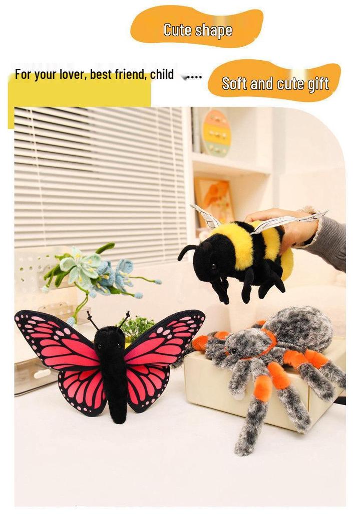Soft and Realistic Insect Plush Toys: Butterfly, Ladybug, Bee Doll, Spider Gift for Kids